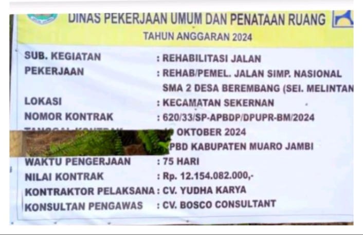 Proyek APBD 2024 Muaro Jambi Rp.12,1 Milyar Kwalitasnya Diragukan